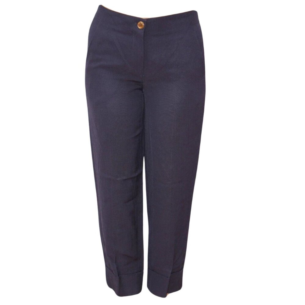 Salvatore Ferragamo Viscose/Linen Dress Pants Trousers Navy Size 38 IT